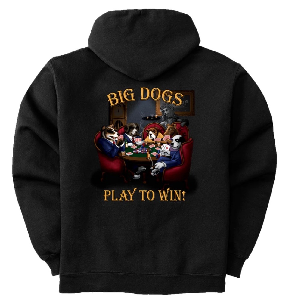 NWT Big Dog Play to win poker black sweatshirt hoodie, size XL
